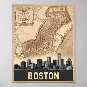 Boston Massachusetts City Skyline mit Vintager Kar Poster