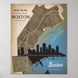 Boston Massachusetts City Skyline mit Vintager Kar Poster