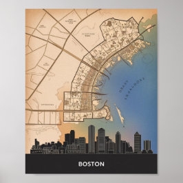 Boston Massachusetts City Skyline mit Vintager Kar Poster