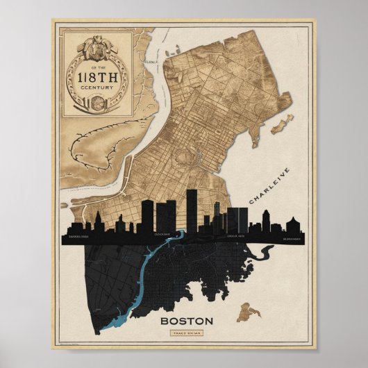 Boston Massachusetts City Skyline mit Vintager Kar Poster (Vorne)