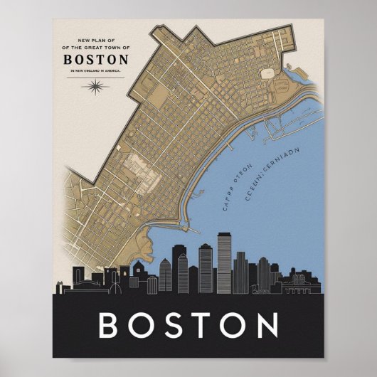 Boston Massachusetts City Skyline mit Vintager Kar Poster (Vorne)