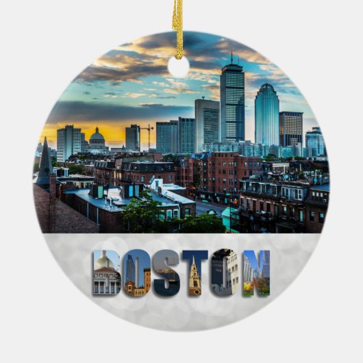Boston Massachusetts City Skyline Weihnachten Keramik Ornament (Hinten)