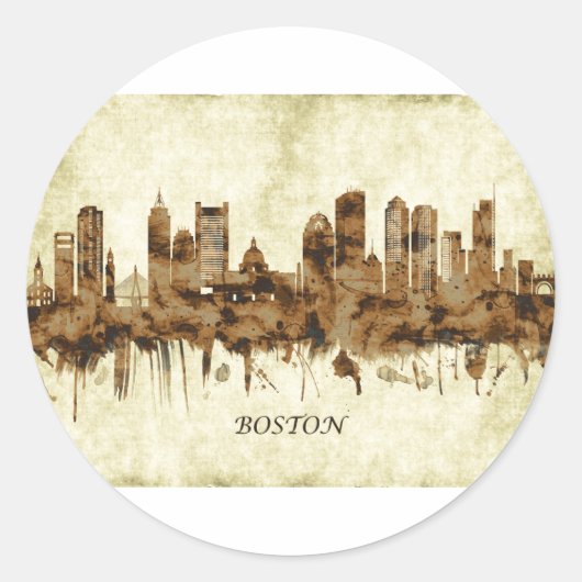 Boston Massachusetts Cityscape Runder Aufkleber (Vorderseite)