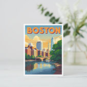 Boston Massachusetts Cityscape Vintage Art Postkarte (Stehend Vorderseite)