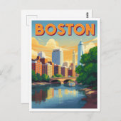 Boston Massachusetts Cityscape Vintage Art Postkarte (Vorne/Hinten)