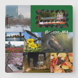 Boston, Massachusetts FotoCollage Quadratische Wanduhr