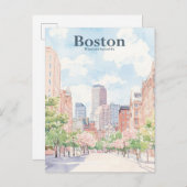 Boston Massachusetts Gouache Illustration Travel Postkarte (Vorne/Hinten)
