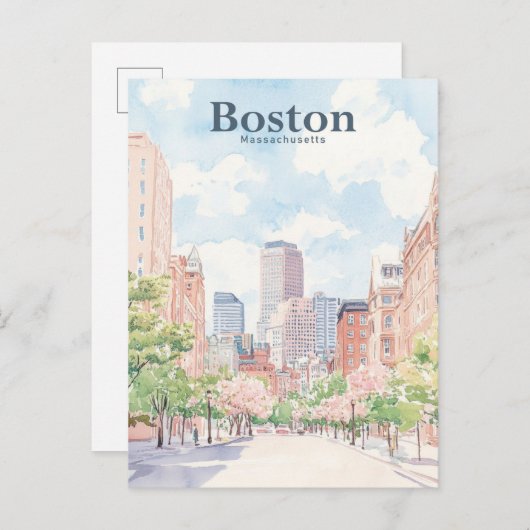 Boston Massachusetts Gouache Illustration Travel Postkarte (Vorne/Hinten)
