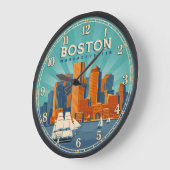 Boston Massachusetts Harbor Skyline Große Wanduhr (Winkel)