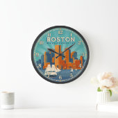 Boston Massachusetts Harbor Skyline Große Wanduhr (Zuhause)