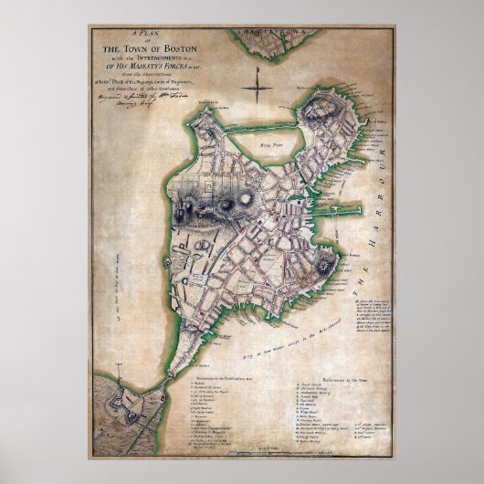 Boston Massachusetts Map 1775 von Thomas Hyde Page Poster (Vorne)