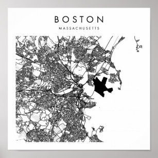 Boston Massachusetts Minimal Modern Street Map Poster
