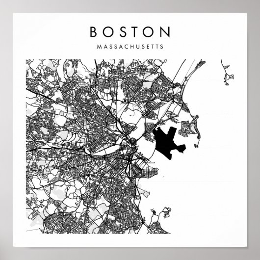 Boston Massachusetts Minimal Modern Street Map Poster (Vorne)