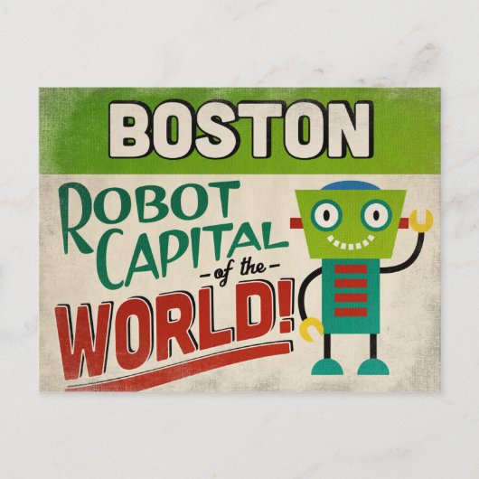 Boston Massachusetts Robot - Funny Vintag Postkarte (Vorderseite)