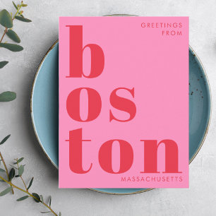 Boston Massachusetts Rosa Typografie Postkarte