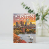 Boston Massachusetts Skyline Autumn Sailboats Post Postkarte (Stehend Vorderseite)