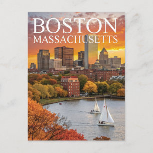 Boston Massachusetts Skyline Autumn Sailboats Post Postkarte