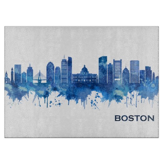 Boston Massachusetts Skyline Blue Schneidebrett (Vorderseite)