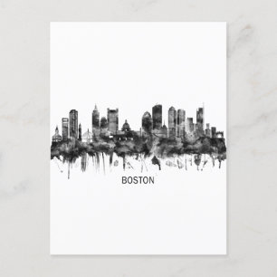 Boston Massachusetts Skyline BW Feiertagspostkarte