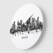 Boston Massachusetts Skyline BW Große Wanduhr (Winkel)