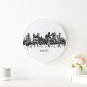 Boston Massachusetts Skyline BW Große Wanduhr (Zuhause)