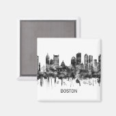 Boston Massachusetts Skyline BW Magnet (Vorderseite/Rückseite)