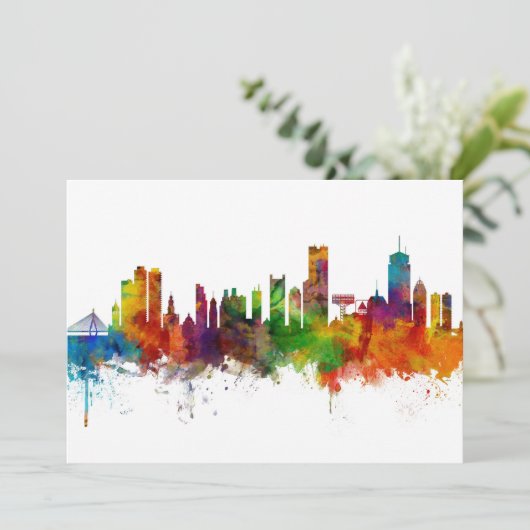 Boston Massachusetts Skyline Einladung (Stehend Vorderseite)