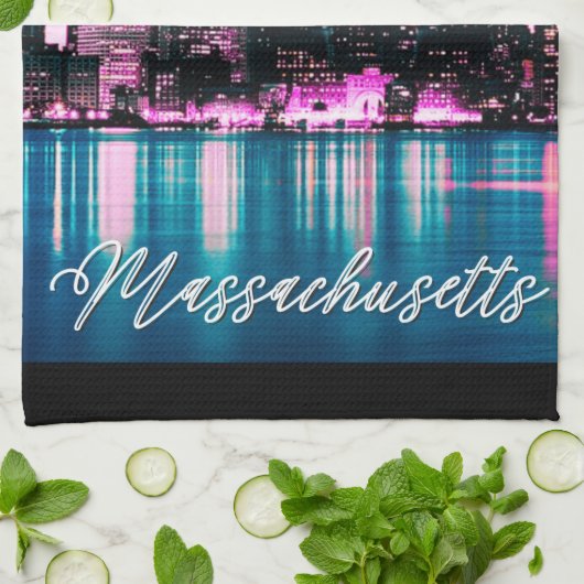 Boston Massachusetts Skyline Geschirrtuch (Gefaltet)