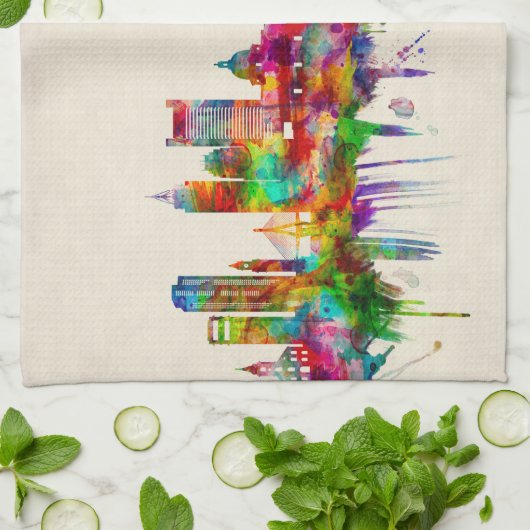 Boston Massachusetts Skyline Geschirrtuch (Gefaltet)