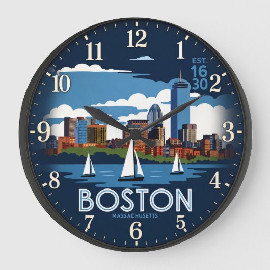 Boston Massachusetts Skyline Große Wanduhr (Vorderseite)