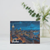 Boston Massachusetts Skyline Kunst Postkarte (Stehend Vorderseite)