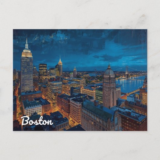 Boston Massachusetts Skyline Kunst Postkarte (Vorderseite)