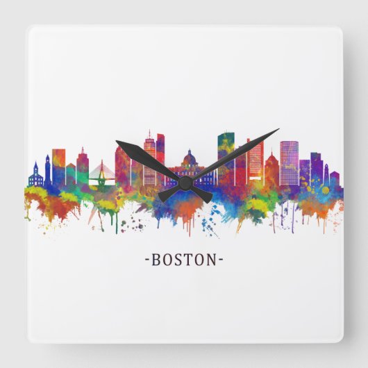 Boston Massachusetts Skyline Quadratische Wanduhr (Vorderseite)
