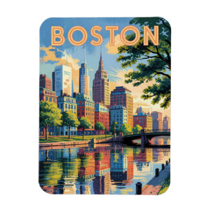 Boston Massachusetts Skyline Reise Kunst Vintage Magnet