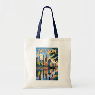 Boston Massachusetts Skyline Reise Kunst Vintage Tragetasche