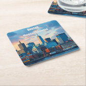 Boston Massachusetts Skyline Square Paper Unterset Rechteckiger Pappuntersetzer (angewinkelt)