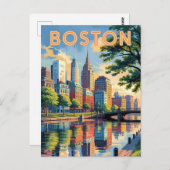 Boston Massachusetts Skyline Travel Art Vintag Postkarte (Vorne/Hinten)