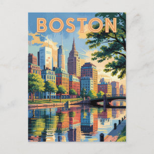 Boston Massachusetts Skyline Travel Art Vintag Postkarte