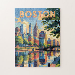 Boston Massachusetts Skyline Travel Art Vintag Puzzle