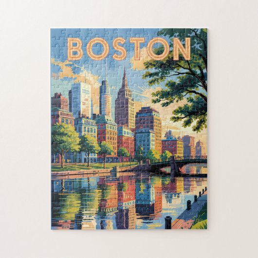 Boston Massachusetts Skyline Travel Art Vintag Puzzle (Vertikal)