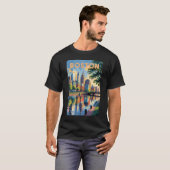 Boston Massachusetts Skyline Travel Art Vintag T-Shirt (Vorne ganz)