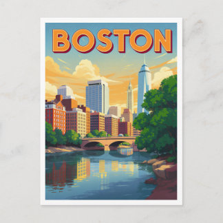 Boston Massachusetts Stadtlandschaft Vintage Kunst Postkarte