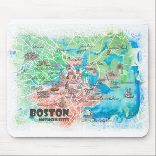 Boston Massachusetts USA Illustriert Map & roads Mousepad