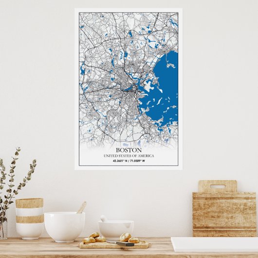 Boston Massachusetts USA Travel City Map Poster (Küche)