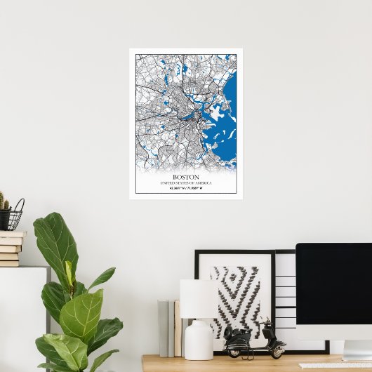 Boston Massachusetts USA Travel City Map Poster (Heimbüro)