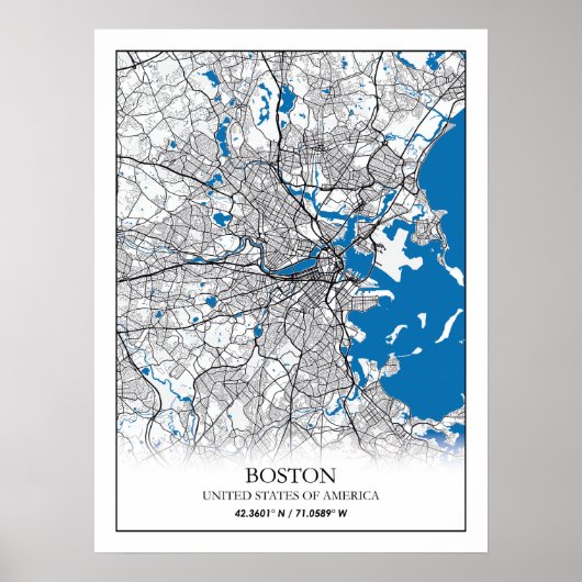 Boston Massachusetts USA Travel City Map Poster (Vorne)