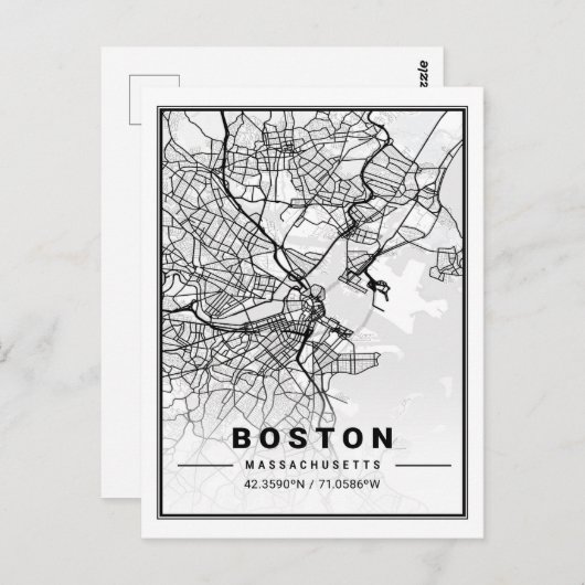 Boston Massachusetts USA Travel City Map Postkarte (Vorne/Hinten)