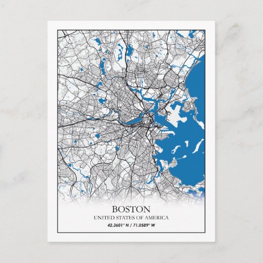 Boston Massachusetts USA Travel City Map Postkarte (Vorderseite)