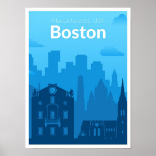 Boston Massachusetts USA Vintage Reiseillustration Poster