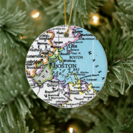 Boston, Massachusetts Vintage Karte Keramik Ornament